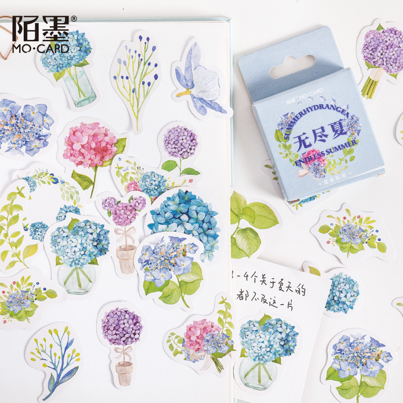 Hộp 46 sticker Cẩm tú cầu xanh - Hộp 45 miếng dán trang trí sổ tay Bullet Journal M874
