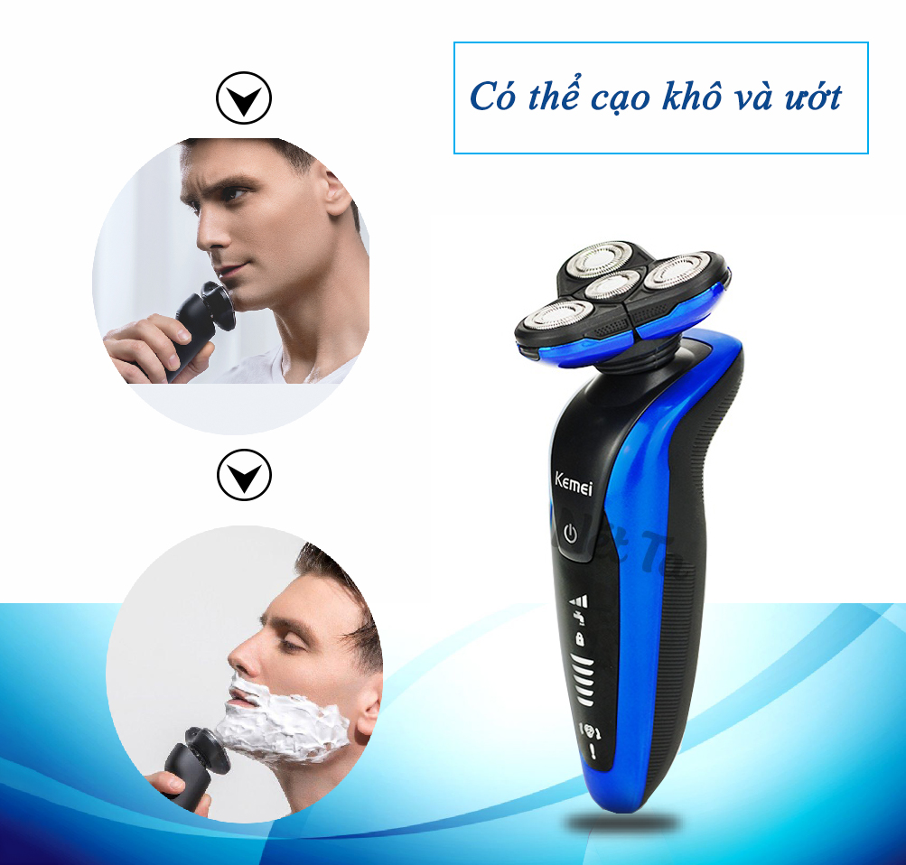 Máy cạo râu 4D chống thấm nước Kemei KM - 58890 đèn báo thông minh đế sạc rời chuyên nghiệp - cạo sát - không đau