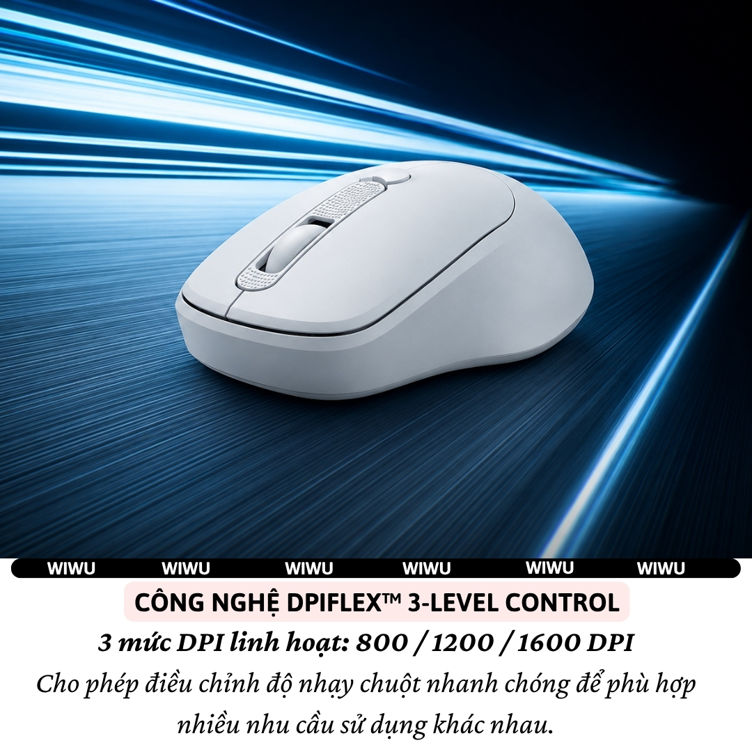 Chuột Không Dây WiWU WIMICE WM113 2.4G Wireless –Silent Click Êm Ái, 1600 DPI, Siêu Nhẹ 58g, 4 Phím Thông Minh, Dùng Pin AA, Thiết kế công thái học ôm tay - Hàng nhập khẩu