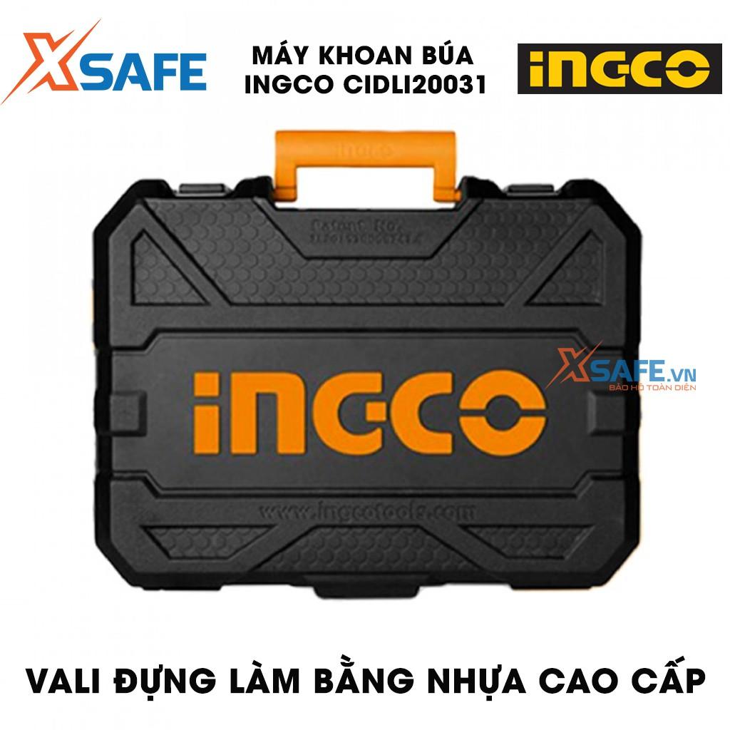Máy khoan búa dùng pin Lithium 20V INGCO CIDLI20031 Tặng kèm 53 món gồm 2 pin, 1 sạc và 50 món linh kiện có đèn LED