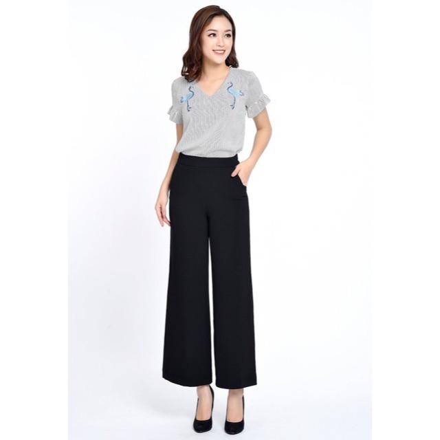 Quần ống rộng nữ khóa sườn vải mềm
