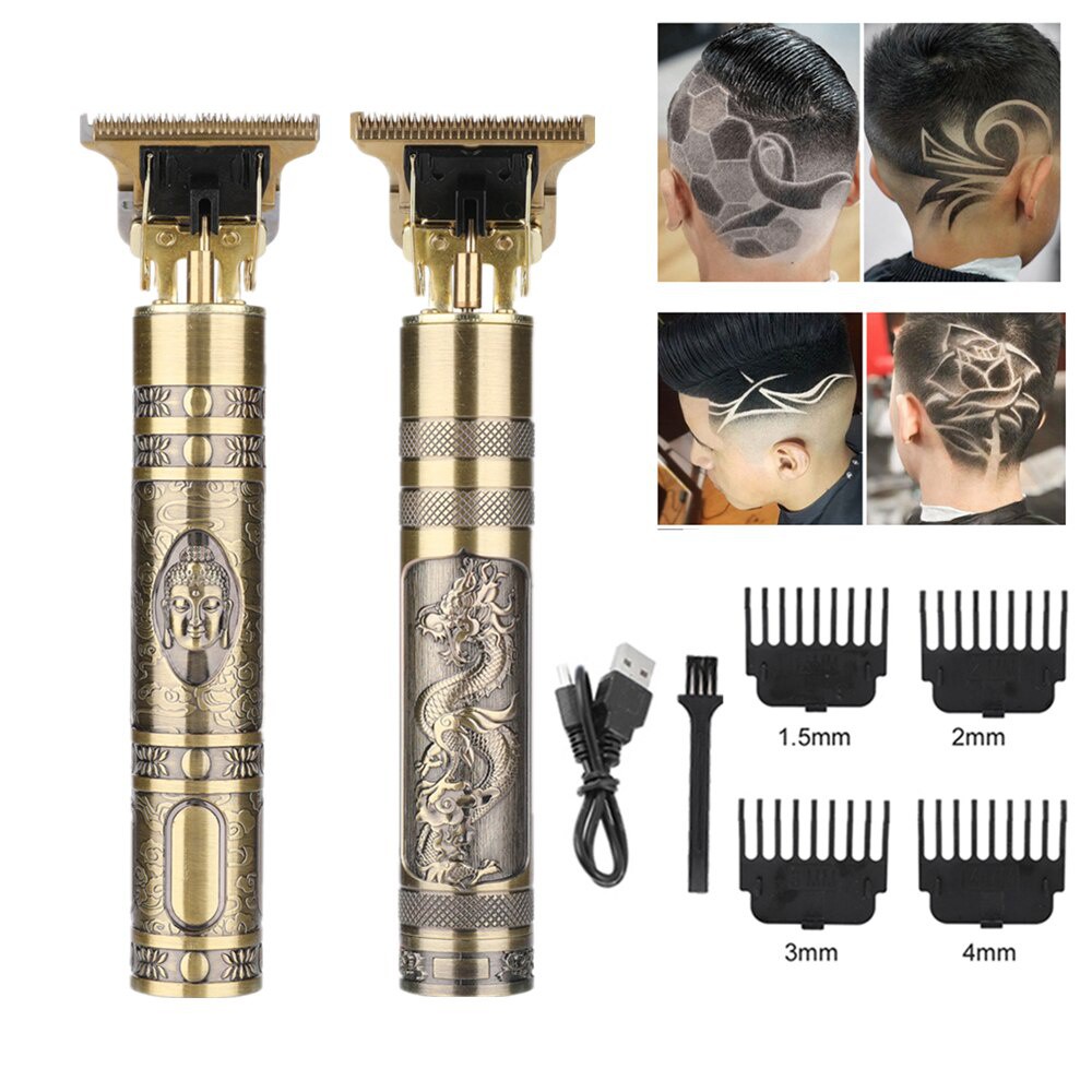 TÔNG ĐƠ CẮT TÓC BẤM VIỀN PIN SẠC CHUYÊN NGHIỆP VINTAGE T9 KÈM 4 CỠ LƯỢC ,PIN SẠC , MÁY SẠC ,CHỔI QUÉT VÀ DẦU BÔI TRƠN