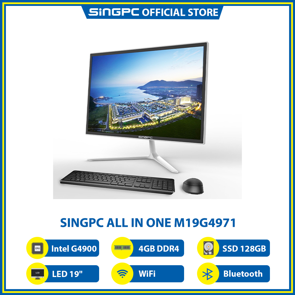 Máy tính All In One SingPC M19G4971 (Intel G4900, 4GB DDR4, SSD 128GB, LED 19", LAN, WiFi, Bluetooth, Loa, Free DOS) - Hàng Chính Hãng