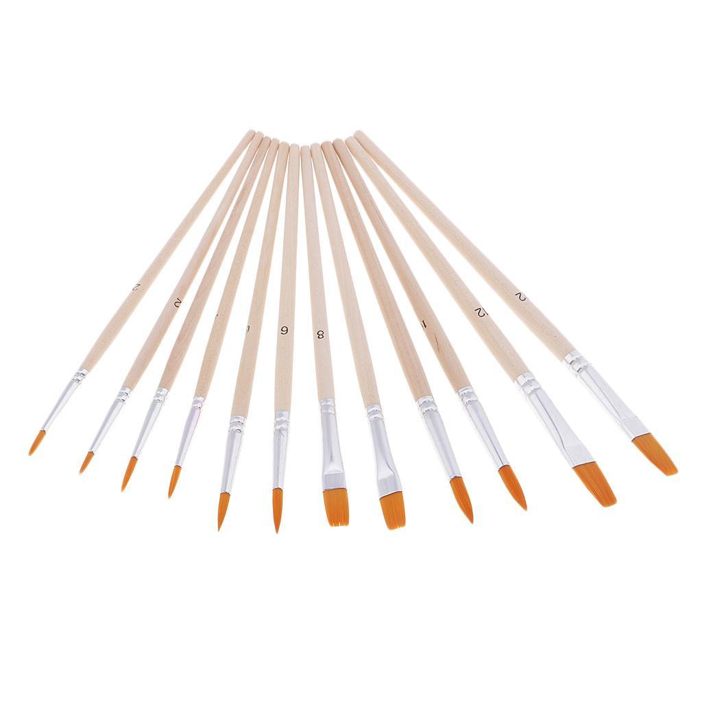 12 Pcs Assorted Nylon Hair Painting Brushes Set with Wooden Palette And Acrylic Paints
