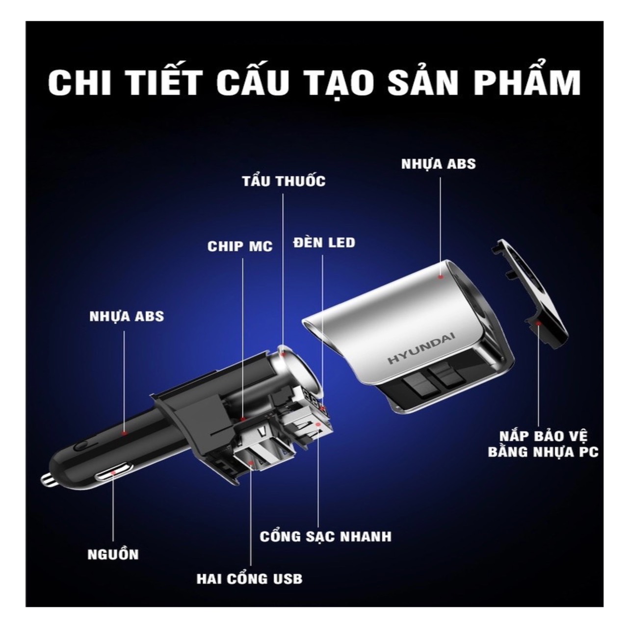 Tẩu sạc nhanh dùng trên ô tô xe hơi có đèn led báo điện áp Ác Quy