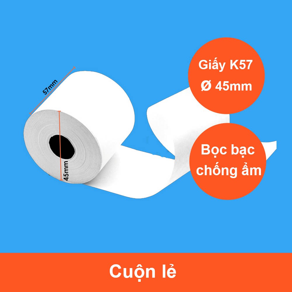 Combo 5 Cuộn Giấy In Hóa Đơn Khổ K57 Phi 45mm