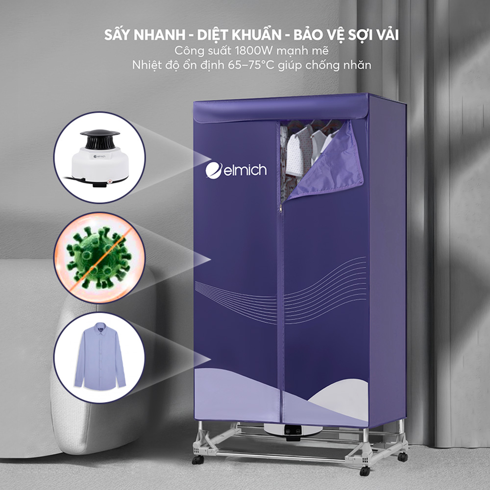 Tủ Sấy Quần Áo Elmich CDE1296, Hàng Chính Hãng, Chịu Tải 25kg, Thiết Kế 2 Tầng - JoyMall