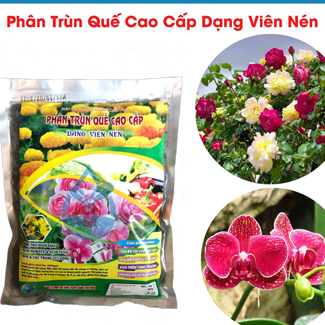 Phân trùn quế cao cấp dạng viên nén - Gói 1kg - Phân giun quế nguyên chất dành cho hoa Lan, hoa hồng, cây kiểng