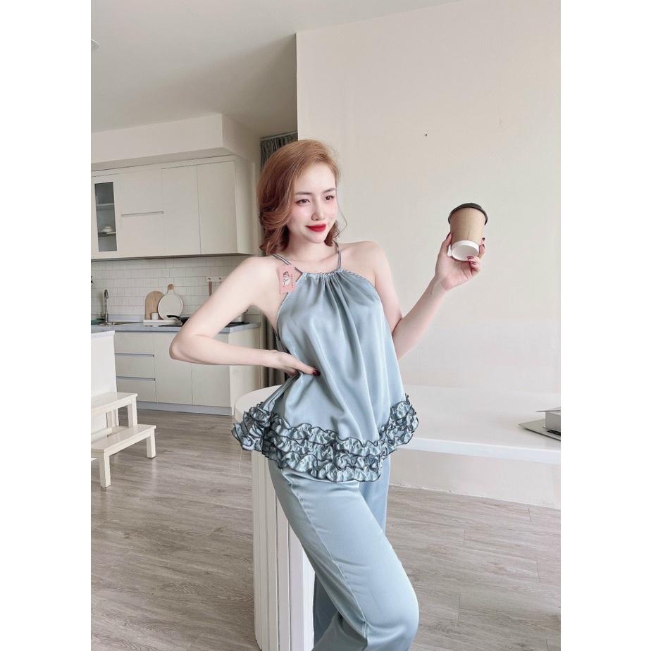 Đồ Ngủ Nữ Mặc Nhà Quần Dài Chất Lụa LATIN Đẹp, Mát, Ít Nhăn, Đường May Đẹp- Kiểu Đồ Ngủ Sexy, Freesize Dưới 58kg