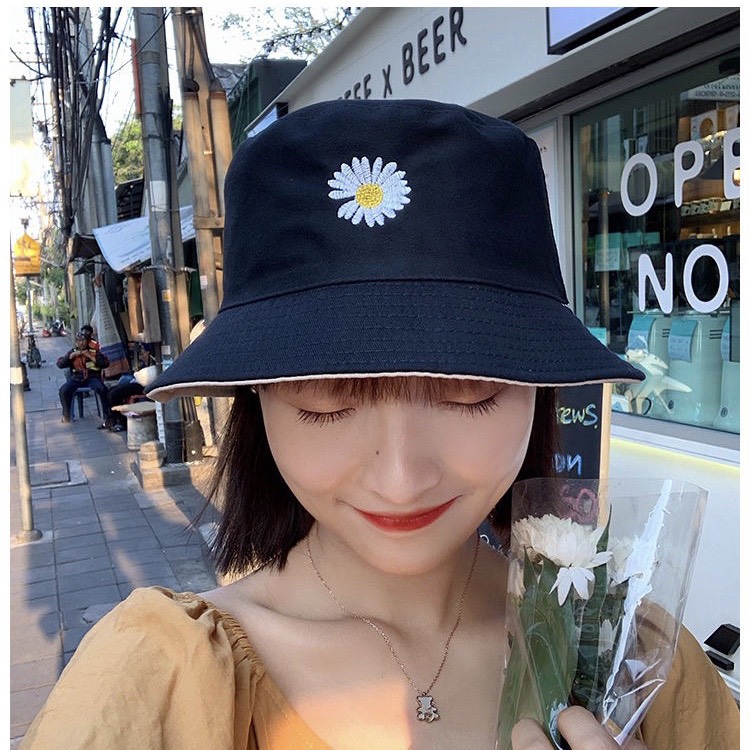 Nón Bucket Đẹp, Mũ Bucket Cụp Vành Nam Nữ, Mũ Chống Nắng Hoa Cúc Siêu Cute MD07