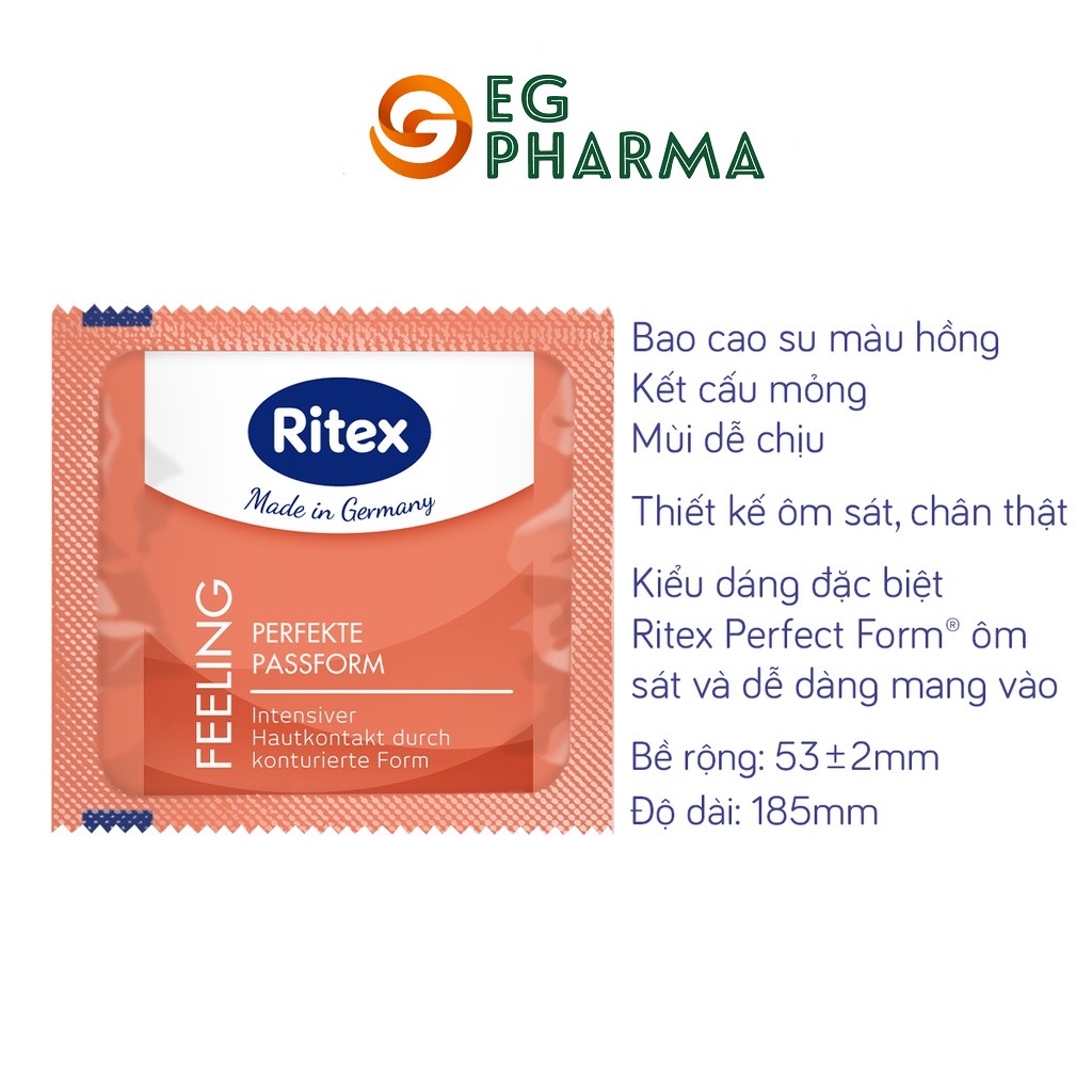 Bao cao su Ritex Feeling ôm sát vừa vặn hộp 8 bao - Hàng nhập khẩu chính hãng