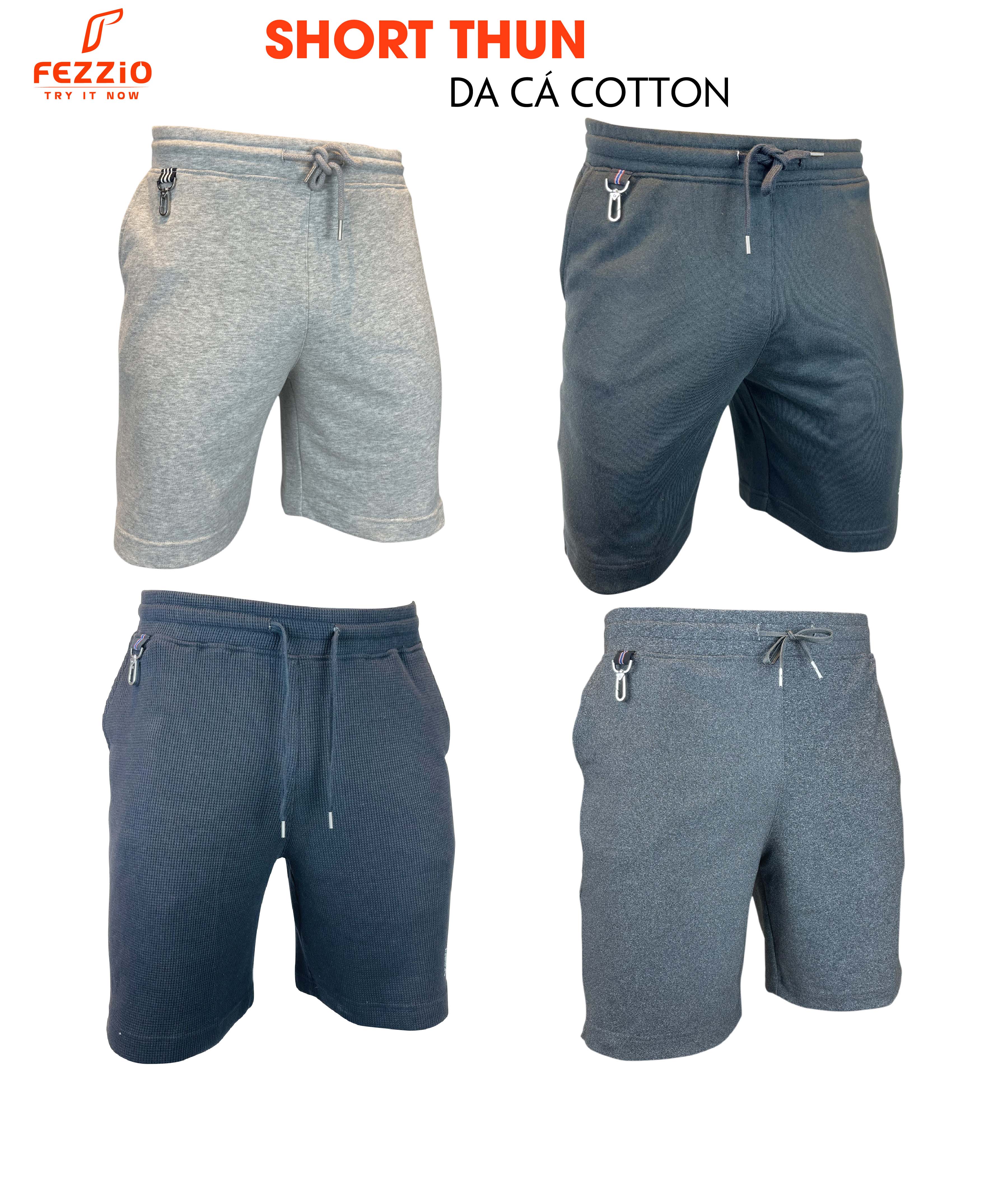 Quần short thể thao nam thun trên gối, quần short da cá thể thao nam 100% cotton thương hiệu Fezzio