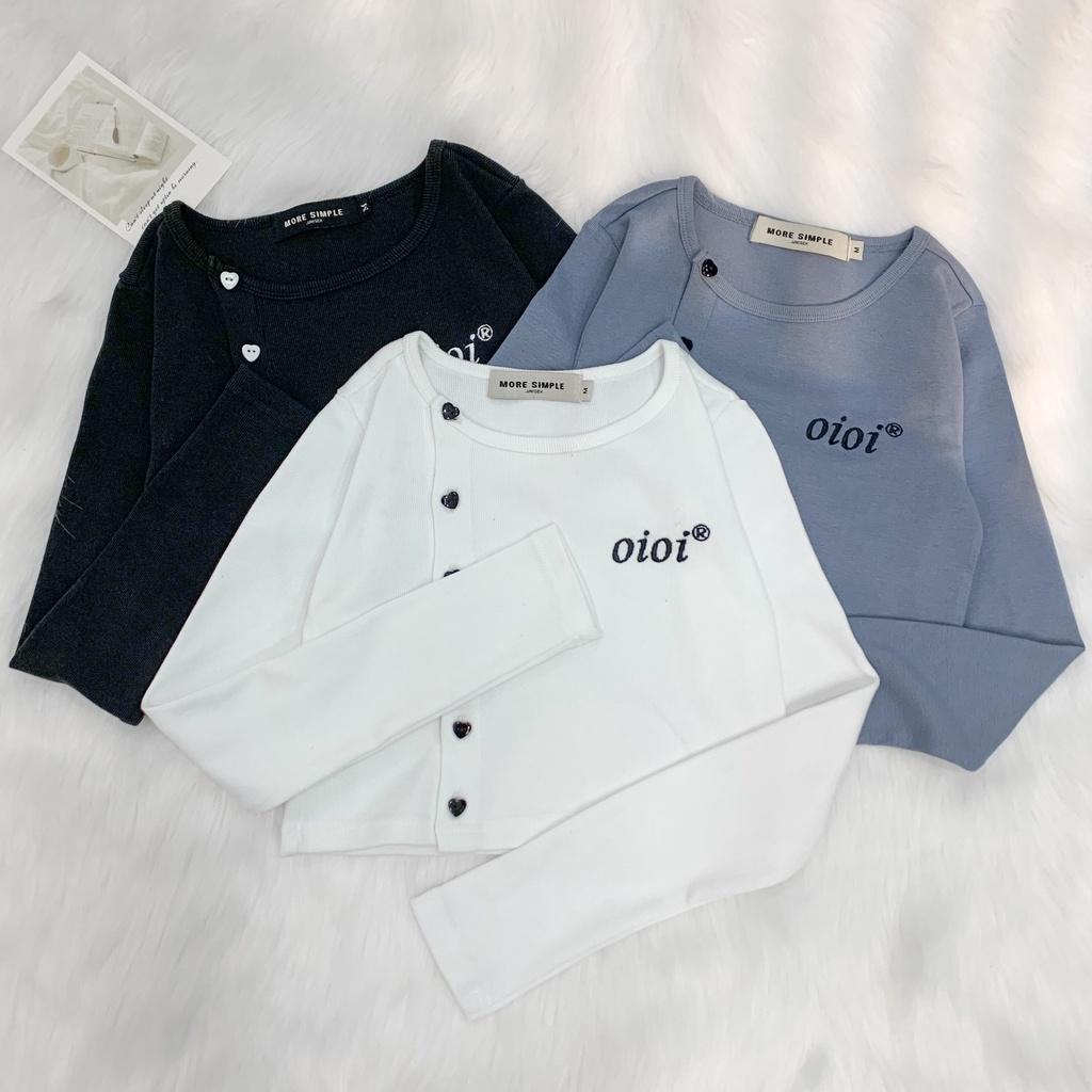 Áo Croptop Nữ Dài Tay OIOI Vải Thun Gân Phong Cách Ulzzang màu ĐEN/TRẮNG/XÁM