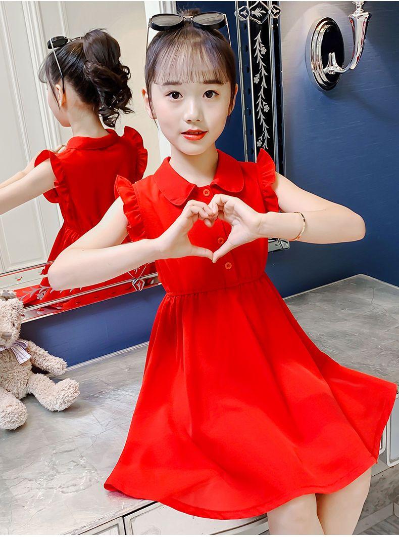 CHENGRUI Cô gái ăn mặc mùa hè 2023 váy công chúa phong cách tây cho trẻ em phiên bản Hàn Quốc Mid-Big Boy không tay màu ẩm váy