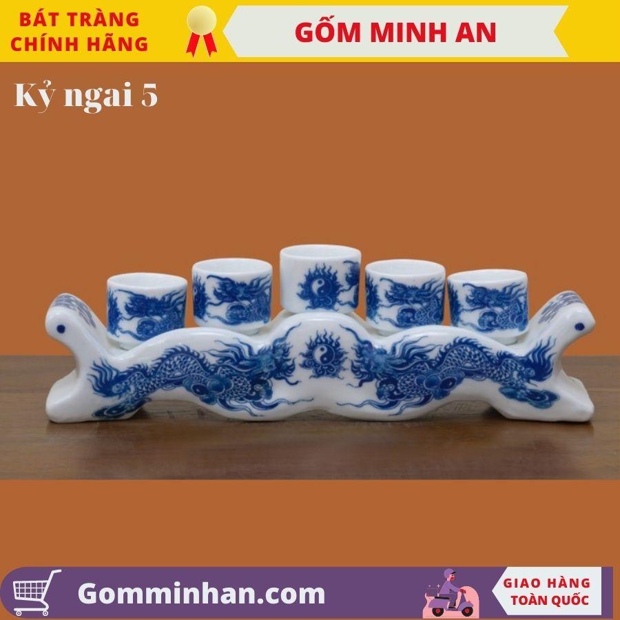 Bộ Kỷ Thờ Ngai 5 chén vẽ Hoa Sen Vẽ Rồng Cao Cấp- Gốm Sứ Bát Tràng- Gốm Minh An