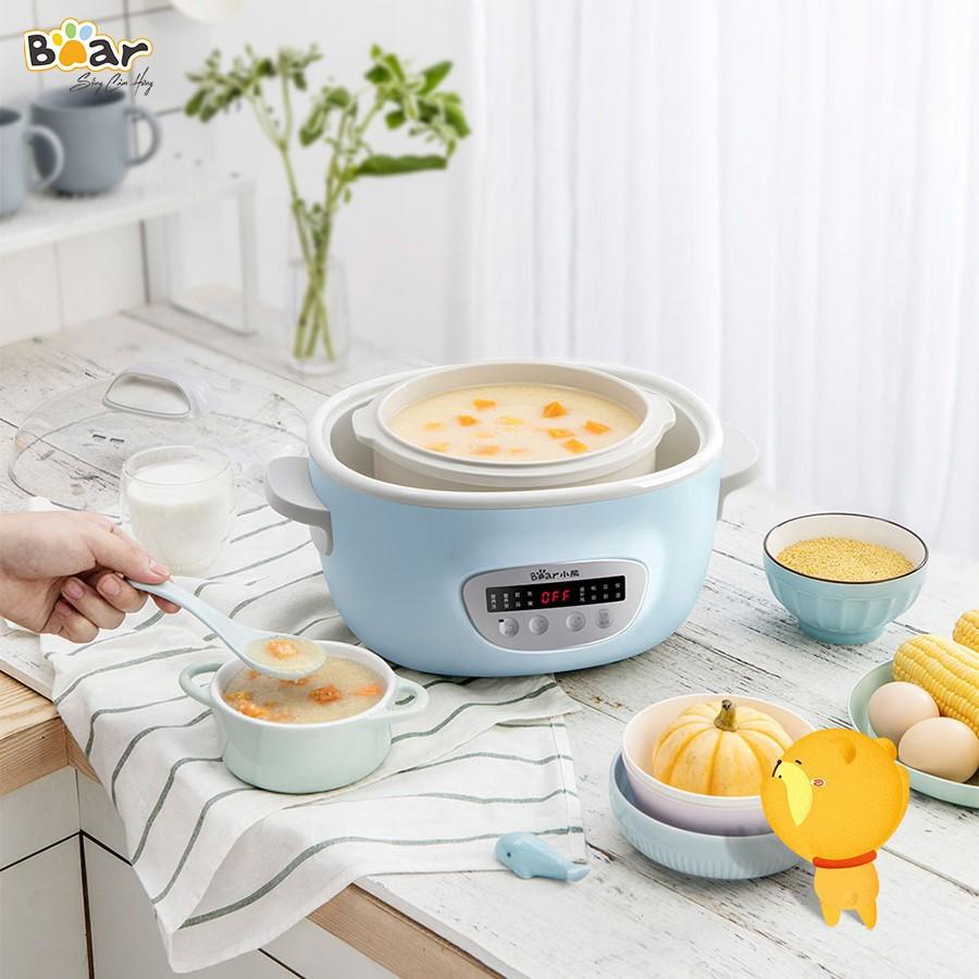 (BẢN QUỐC TẾ) NỒI NẤU CHÁO, NINH, HẦM, HẤP CÁCH THỦY BEAR 2.5L (GỒM 5 NỒI SỨ, LỒNG HẤP)