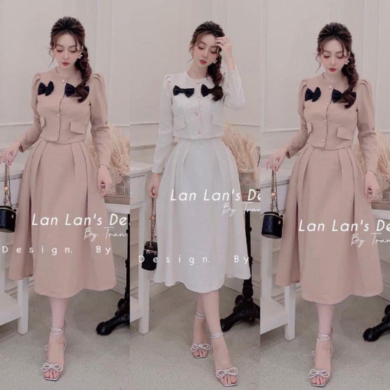 Set Váy Tiểu Thư Sang Chảnh Có Nơ Đính Ngực