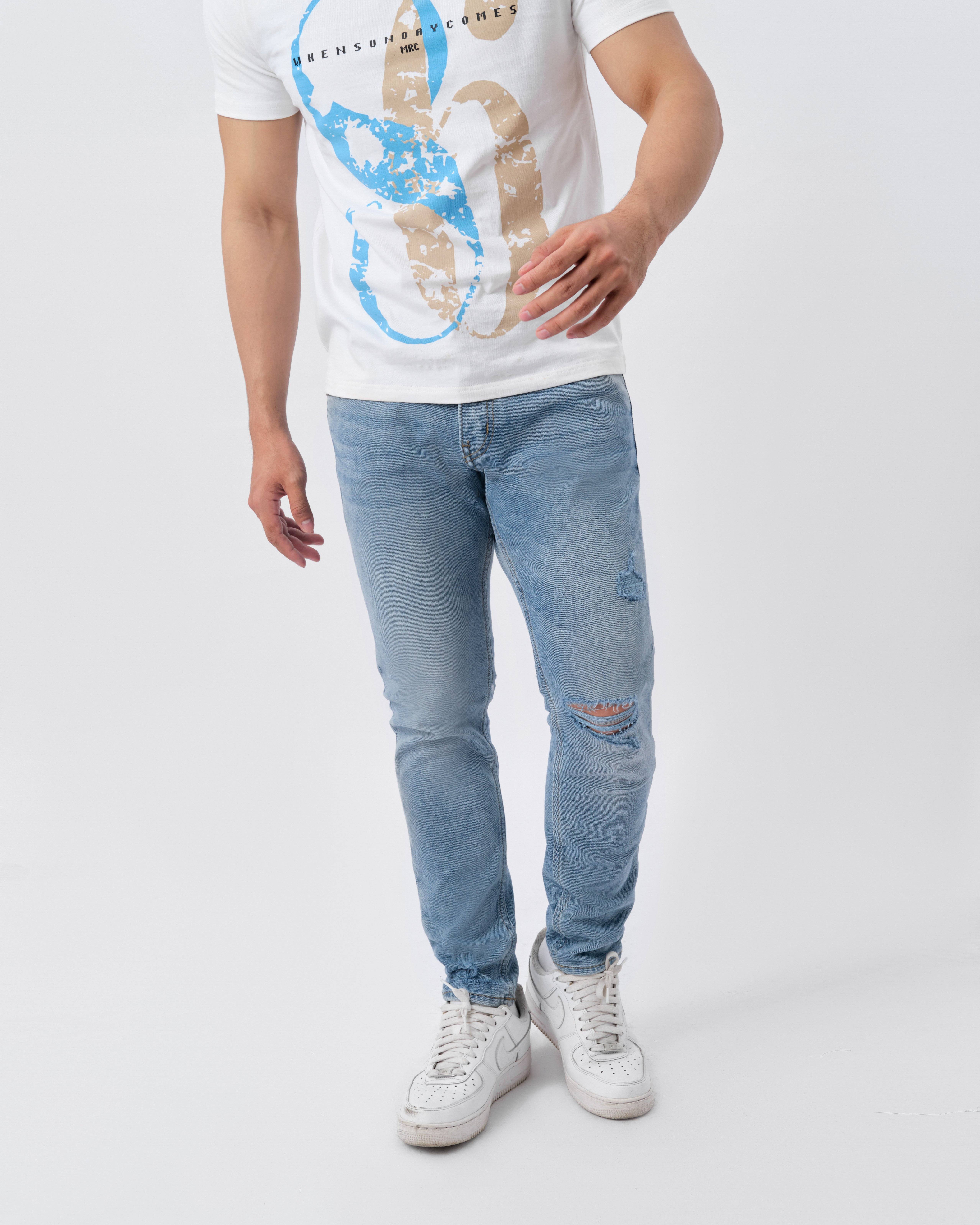 Quần jean nam xanh cao cấp MENFIT 0434 chất denim co giãn nhẹ 2 chiều, chuẩn form, thời trang