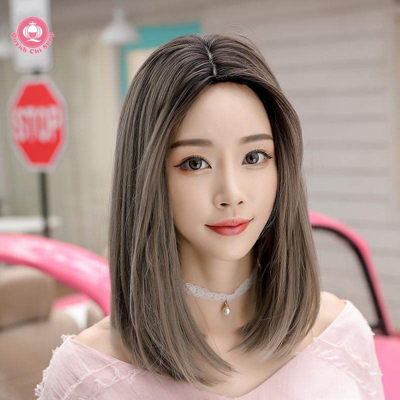 Tóc giả nguyên đầu ngang vai CAO CẤP, tóc không mái đẹp - tặng lưới tóc.