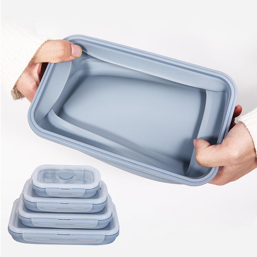 Silicone Collapsible Food Storage Container with Airtight Lid and Air Vent-4 Pack Foldable Meal Prep Lunch Box for Kitchen,Stackable & space saving