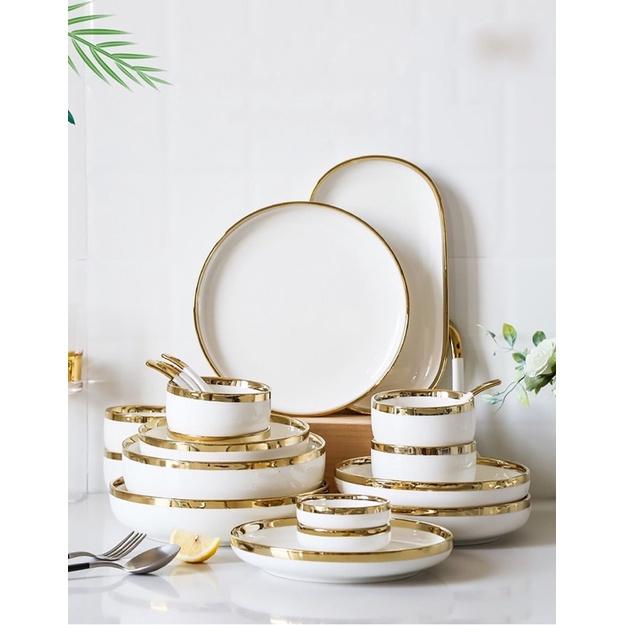 Bộ bát đĩa cao cấp 26 món viền vàng phong cách bắc âu