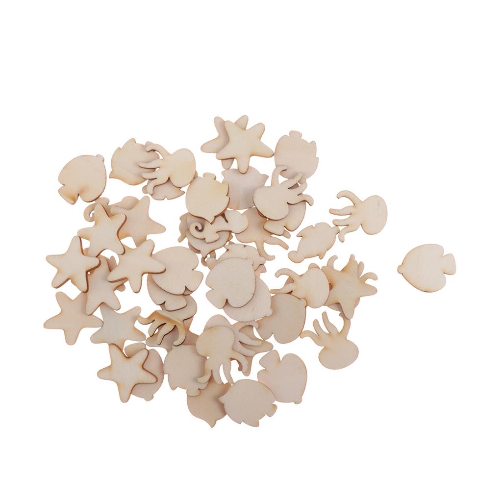 100Pcs/lot Wood Slices Assorted Shapes Scrapbook Embellishments DIY Crafts