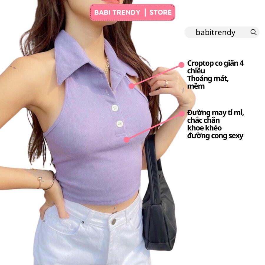 Áo Croptop Cổ Bẻ Không Tay Chất Borip Co Giãn Sexy Ôm Body - Babi Trendy CT49