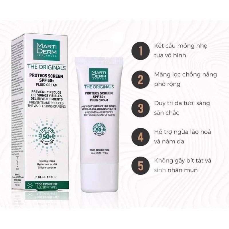 HÀNG NHẬP KHẨU - Kem Chống Nắng MartiDerm Proteos Screen SPF 50+ Fluid Cream Cho Mọi Loại Da Dầu, Mụn, Nám, Tăng Sắc Tố