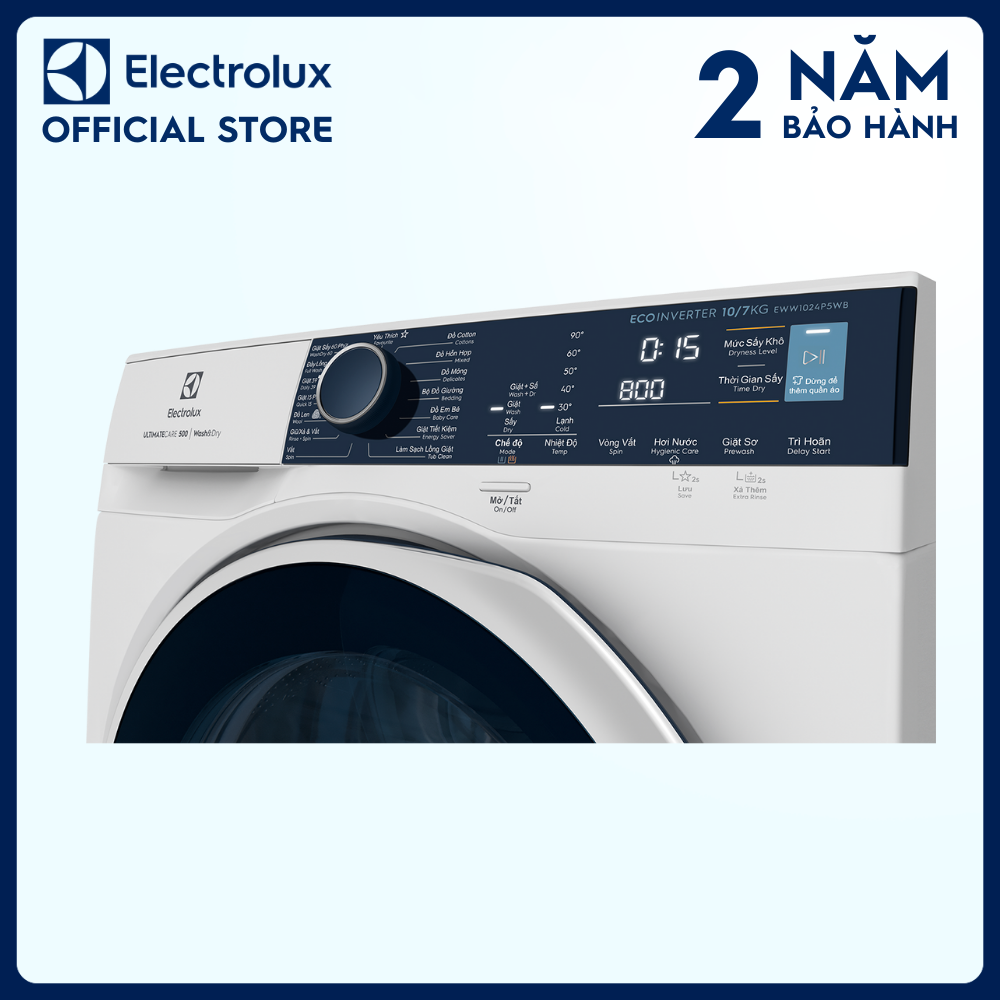 [Free Giao lắp] Máy giặt sấy Electrolux 10/7kg EWW1024P5WB - Giặt sạch sâu, không cặn giặt tẩy, giặt hơi nước êm dịu như giặt tay, tiết kiệm hơn 50% điện năng [Hàng chính hãng]