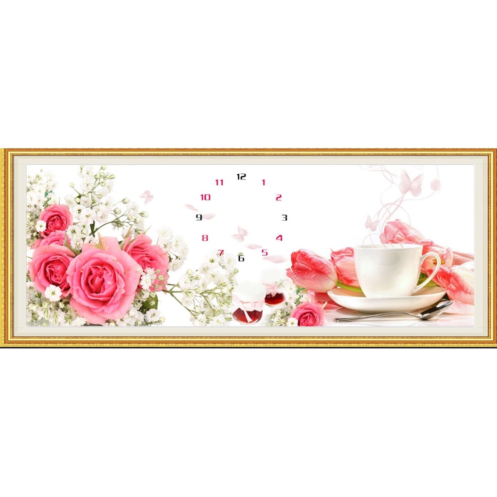 Tranh đính đá ĐỒNG HỒ HOA HỒNG 121x50cm