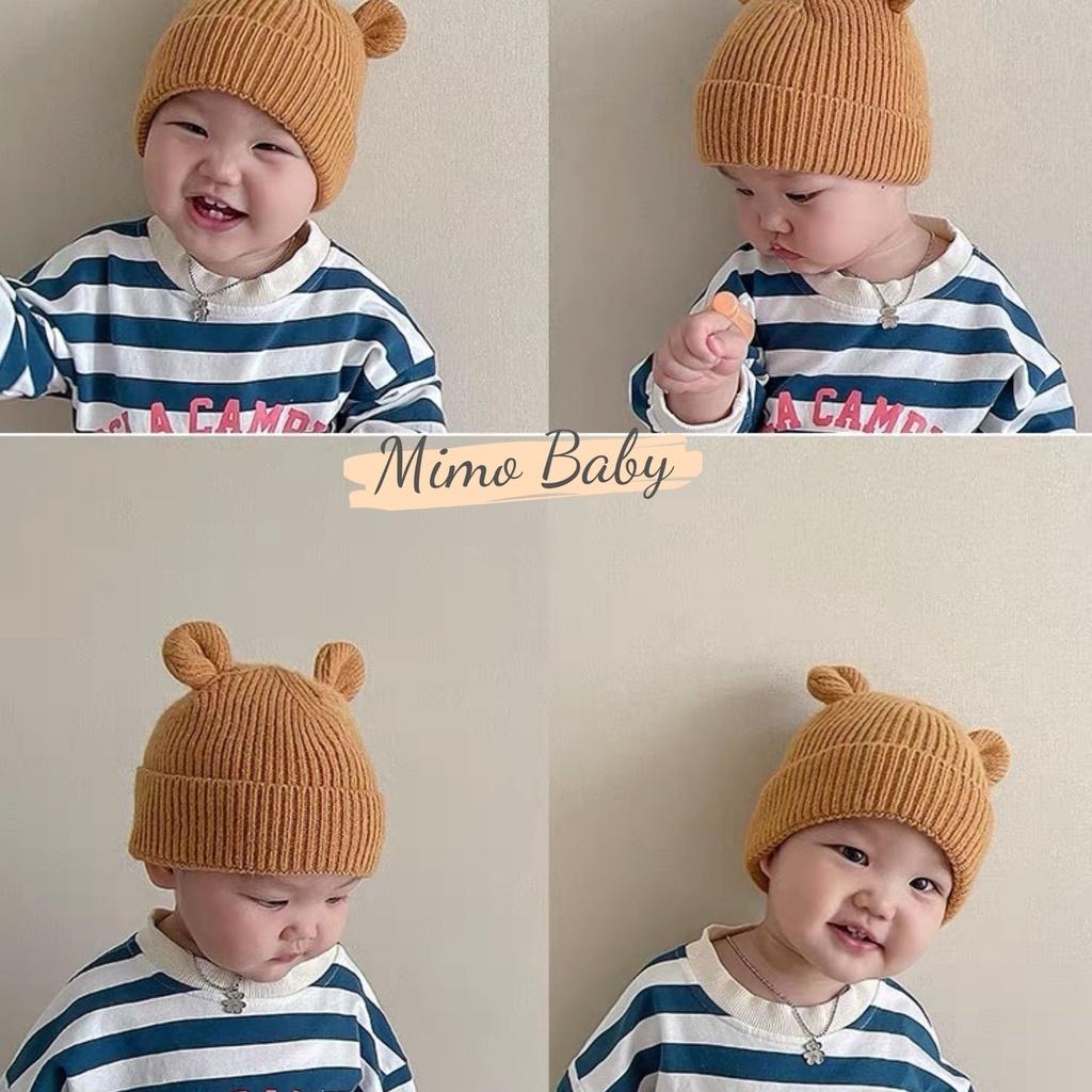 Mũ nón len cho bé - mũ len trơn tai gấu vặn vành cho bé 6m-5y mimo baby ML37