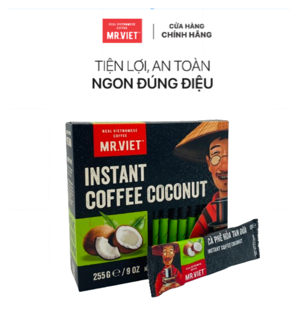 Cà phê hoà tan ,Cà phê hoà tan Dừa vị đậm đà -MR.VIET Coffee (15 gói/ hộp *17g)