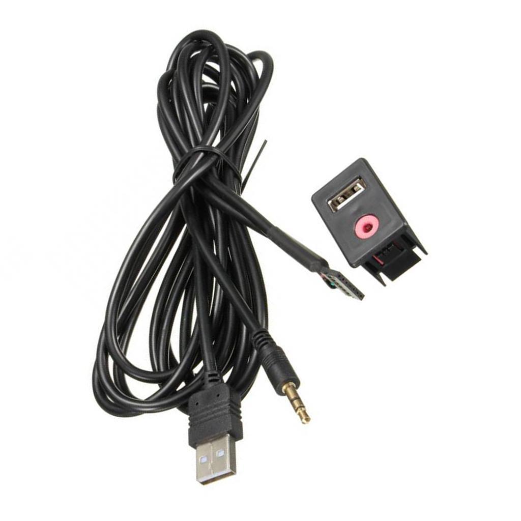 USB AUX Adapter Socket 3.5mm Jack Car Dashboard Mounted Extension Cable