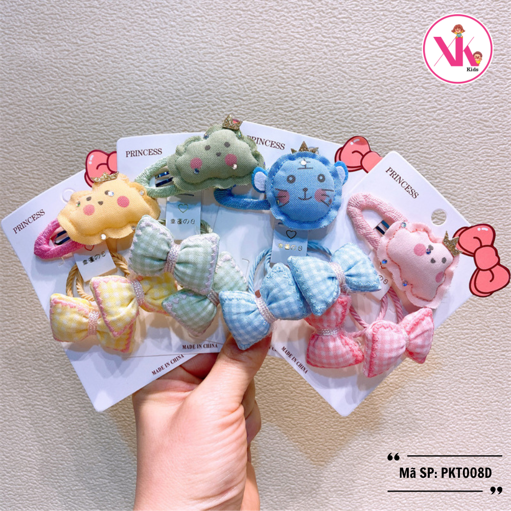 Set 3 chi tiết phụ kiện tóc bé gái kute nhiều màu cao cấp MIXI KIDS PKT008D