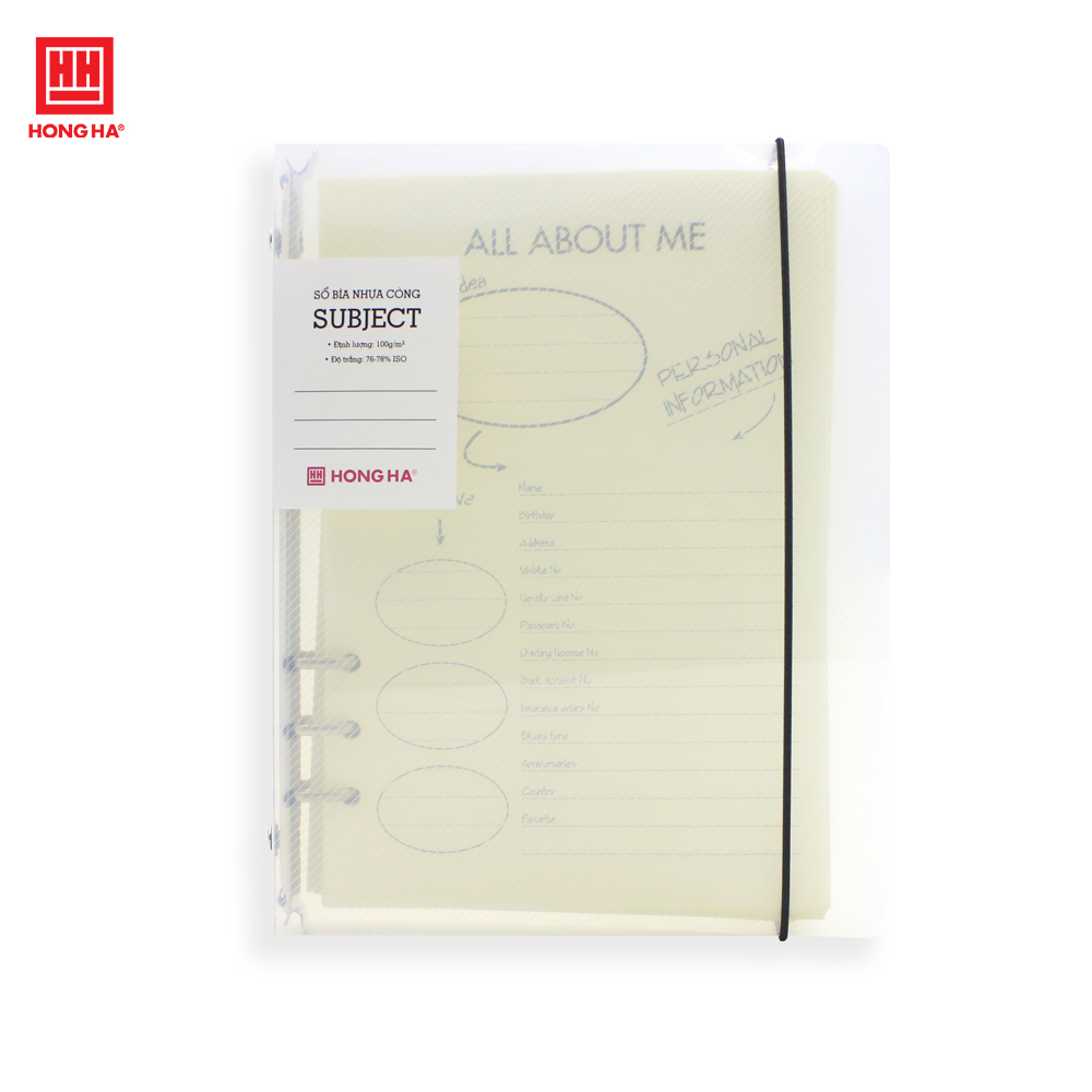 Sổ còng bìa nhựa trong 200 trang Subject Hồng Hà định lượng 100gsm kích thước A5/B5