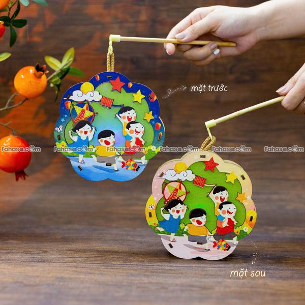 Lồng Đèn Trung Thu Gỗ 2 Mặt Màu - Bách Mộc - Rước Đèn Hoa