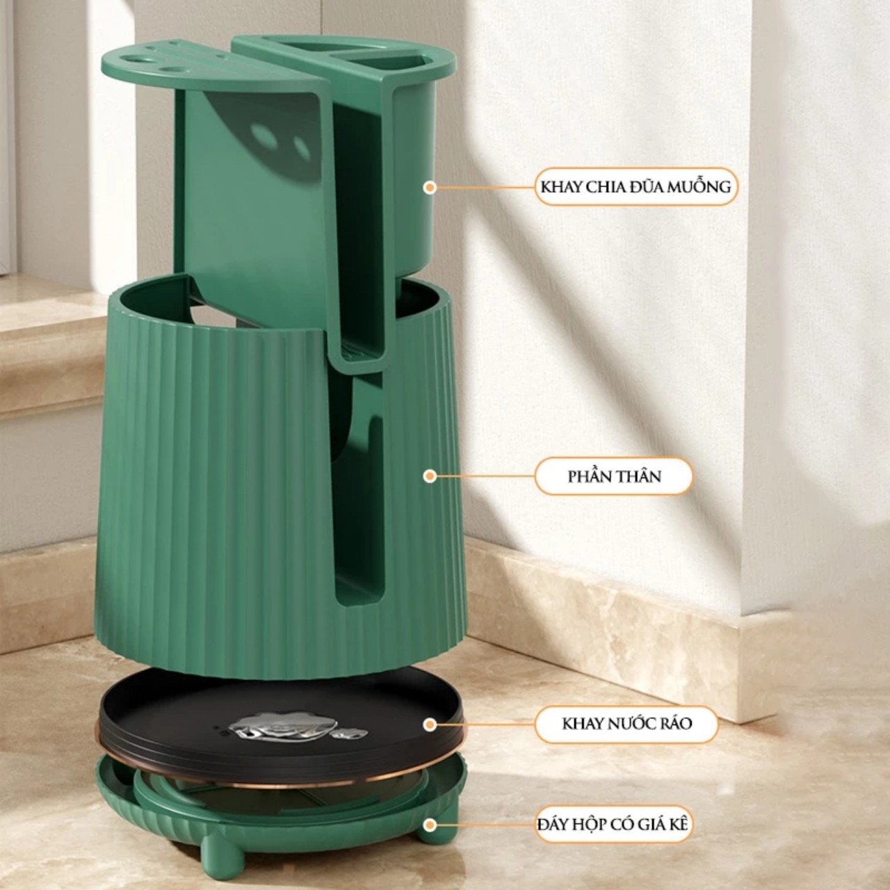 Ống Đựng Đũa Thìa Dao Thớt Xoay 360 Độ có Đế Thoát Nước Tiện Lợi - Kệ Cài Dao Nhà Bếp - HÀNG CHÍNH HÃNG MINIIN