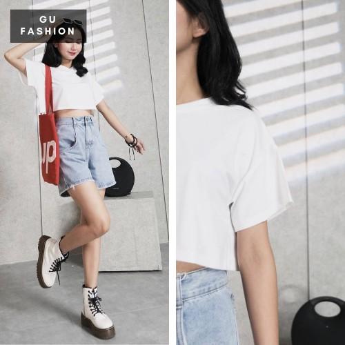 Áo thun CROPTOP nữ cổ tim, trơn thời trang