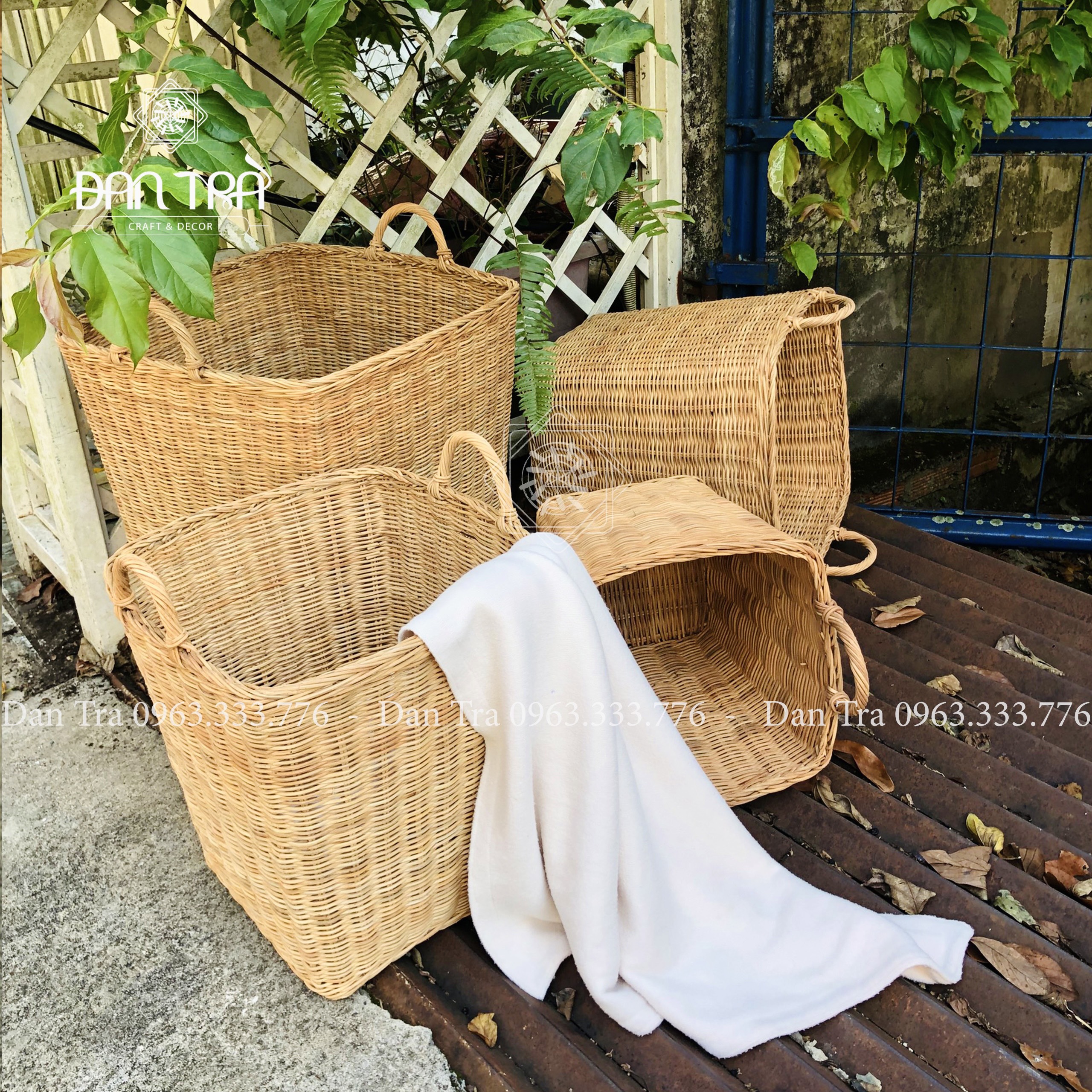 Sọt Mây Quai Vuông 3 size- Sọt Mây Đựng Đồ- Sọt Mây Decor Phòng, Homestay, Khách Sạn- Đan Trà Decor