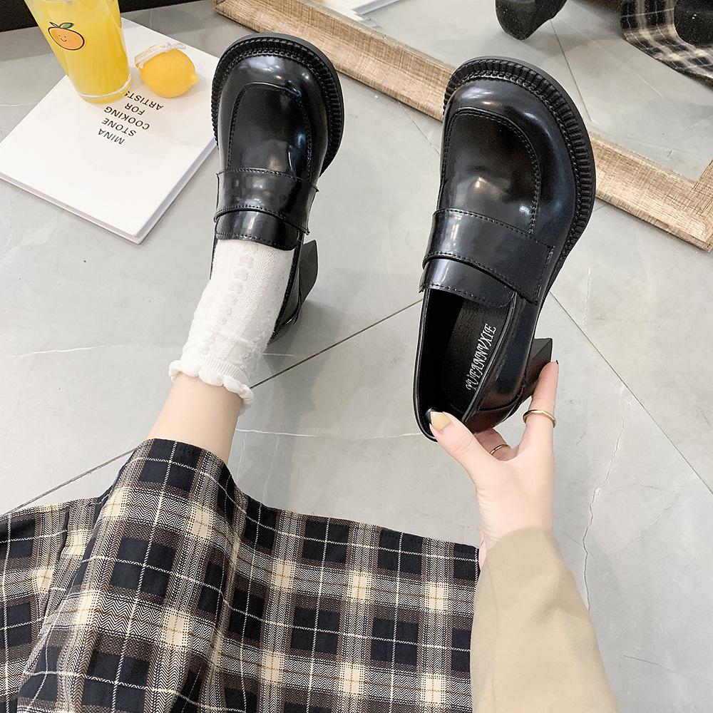 Giày lười mũi tròn đế dày phong cách cổ điển đơn giản cho nữ