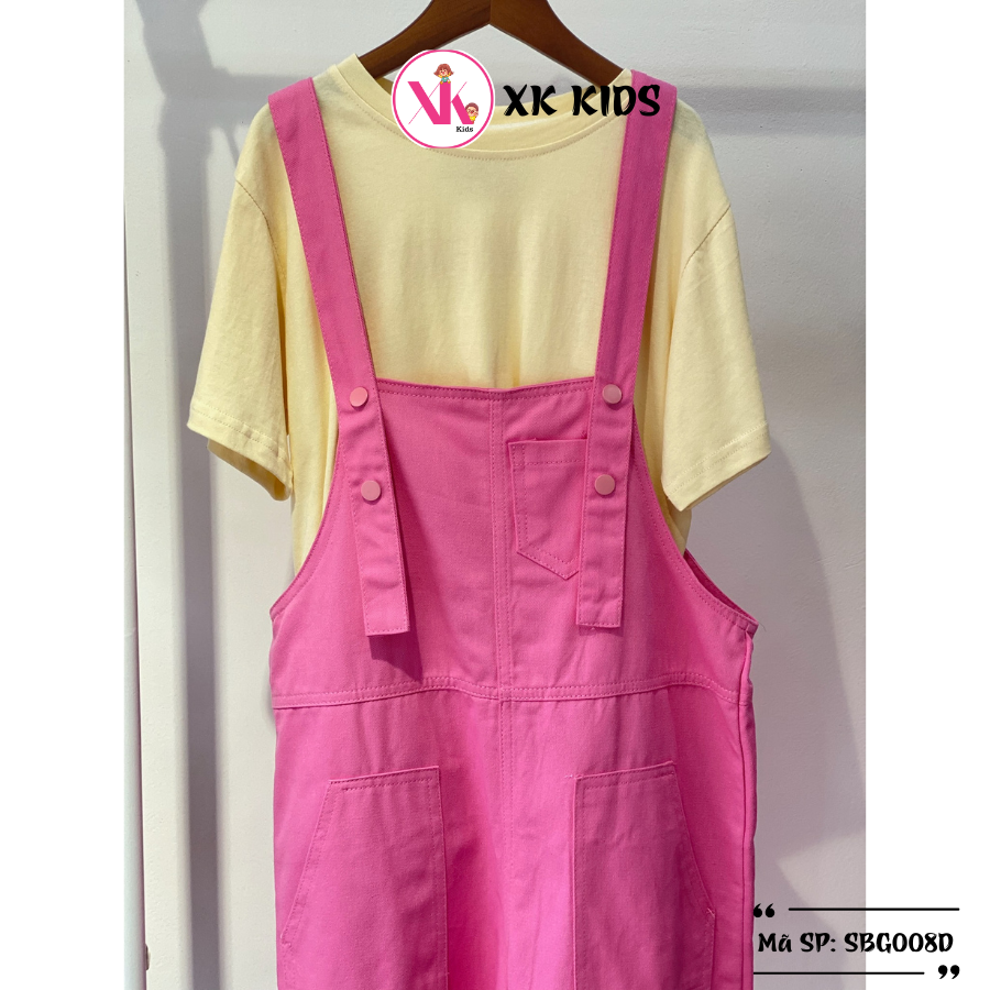 Set yếm bé gái chất thô cao cấp áo chất cotton màu hồng XK KIDS SBG008D