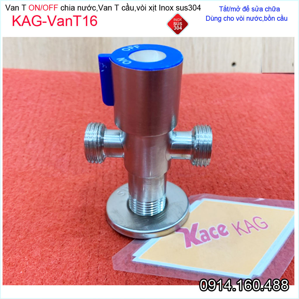 Van T chia nước ON OFF inox sus304 KAG-VanT16, van khóa vòi xịt bồn cầu D21 giảm áp lực siêu bền sử dụng tốt