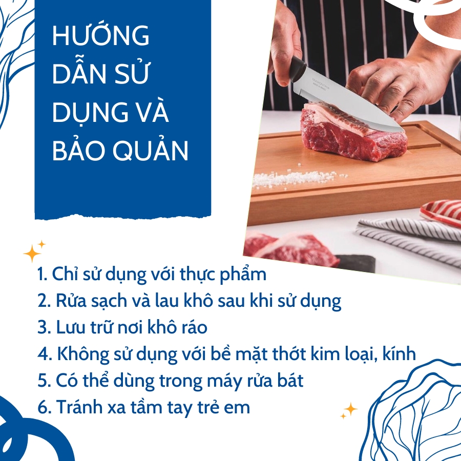 Bộ Dao Thái Tramontina Lưỡi Thép Không Gỉ Dày Dặn Tay Cầm An Toàn Chắc Chắn Bền Đẹp Sản Xuất Tại Brazil