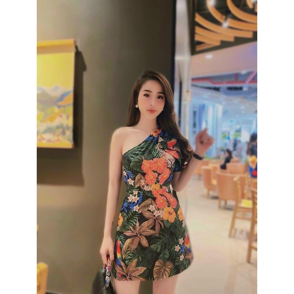 Đầm Body In 3D Tay Phồng 1 Nơ Vai Họa Tiết