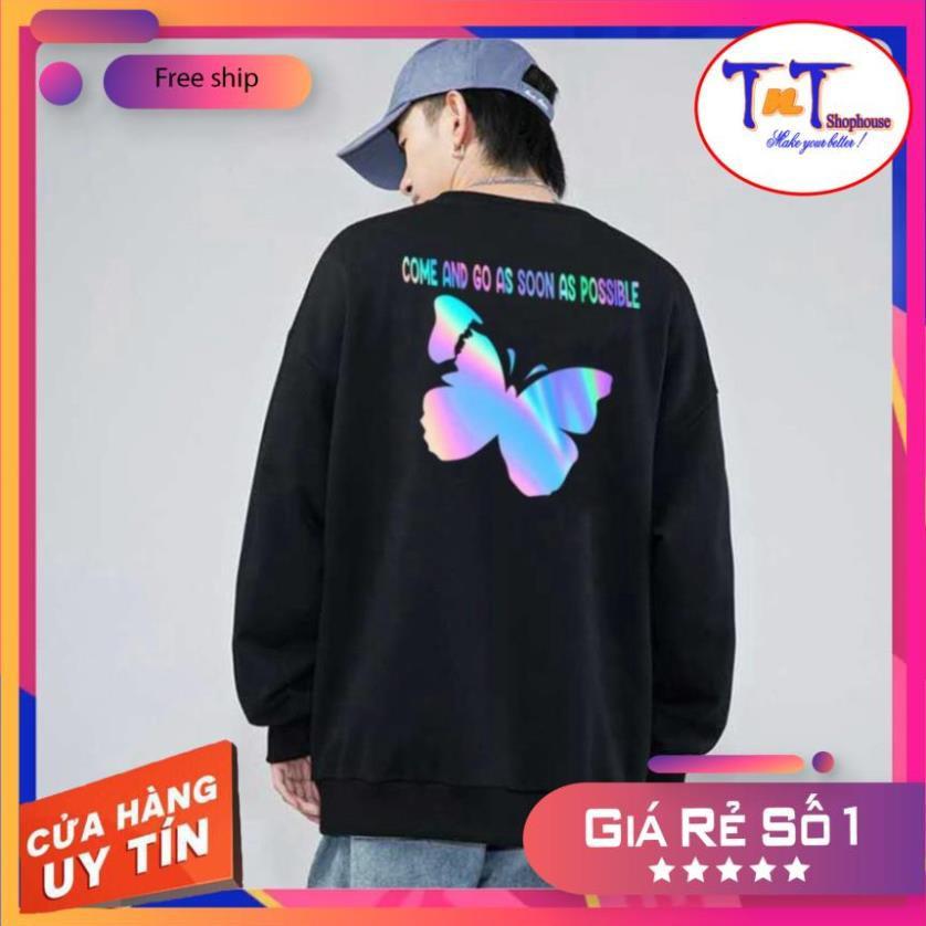 AS08 Áo Sweater Con Bướm Phản Quang, Aó Nỉ Dài Tay Nam Nữ Cá Tính, phong cách thể thao, thoải mái