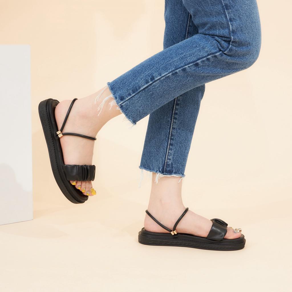 Giày Sandal Nữ MWC 2965 - Giày Sandal Quai Ngang Nhún 2 Trong 1 Đế Bằng Phối Quai Hậu Cao 3cm Siêu Hack Dáng