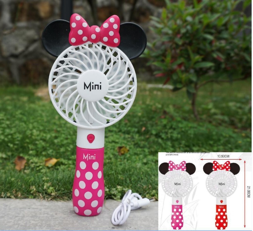 Quạt mini cầm tay chuột Mickey 3018, tặng kèm 1 gương mini (màu ngẫu nhiên)