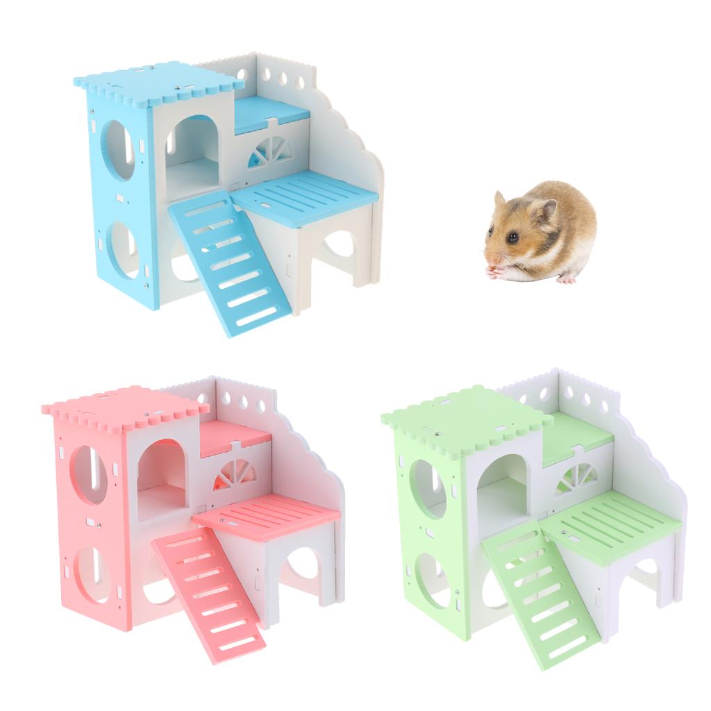 Hamster House Cages Wooden Small Animals Villa Hut Play Toy Blue