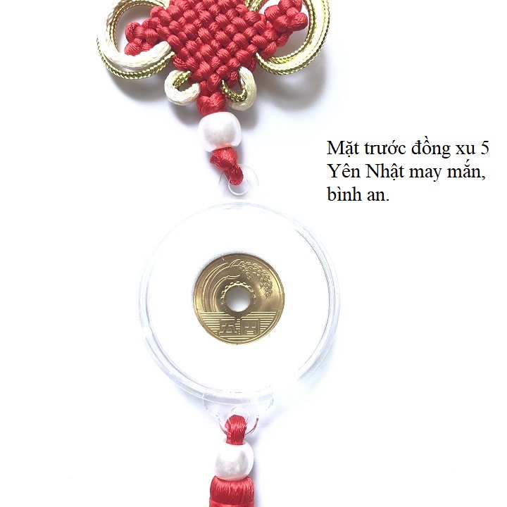 Dây treo như ý đồng xu 5 Yên Nhật, được bện bằng dây đỏ, có kết bình an, đem lại may mắn, thu hút tài lộc  - TMT Collection - SP001142