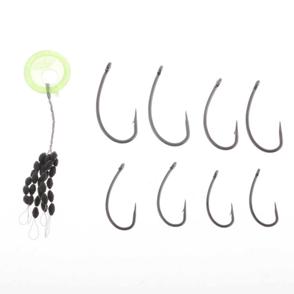 200Pcs Barbless Barbed Fishing Hooks  Hooks Fishhook w/ Stoppers & Beads